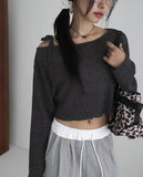 Hoop One-Shoulder Strap Cropped Mesh Knit