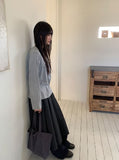 Fiden Wool Pleats Banding Dot Long Skirt