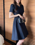 Moenne Heart Neck Puff Tweed Flare One Piece