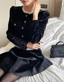 Edel Frill Neck Puff Velvet Jacket Blouse