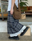 Gyuri check banding layered long skirt