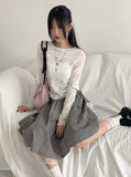 Pezzle See-Through Paisley Incision Split Cropped Long Sleeve T-Shirt