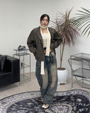 Heads oversized fit leather jacket