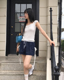 Raffen Banding Color Matching Ribbon Pocket Shorts