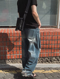 Depot damage embossed wide denim