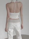 Braided Backless Cowl Neck Halter Padded Top