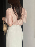 Grace Chiffon Shirring Short Sleeve Blouse