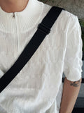 Cable knit short sleeve half zip up ver