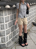 Chori Small Check Shirring Pintuck Puff Short Sleeve Shirt