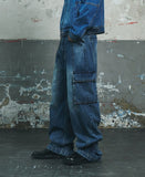 HEM BUTTON UTILITY CARGO DENIM PANTS