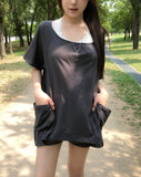 Ribe Shirred Boat Neck Pocket Short Sleeve