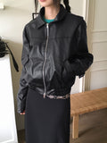 Montney cut boxy leather two-way zip-up jumper