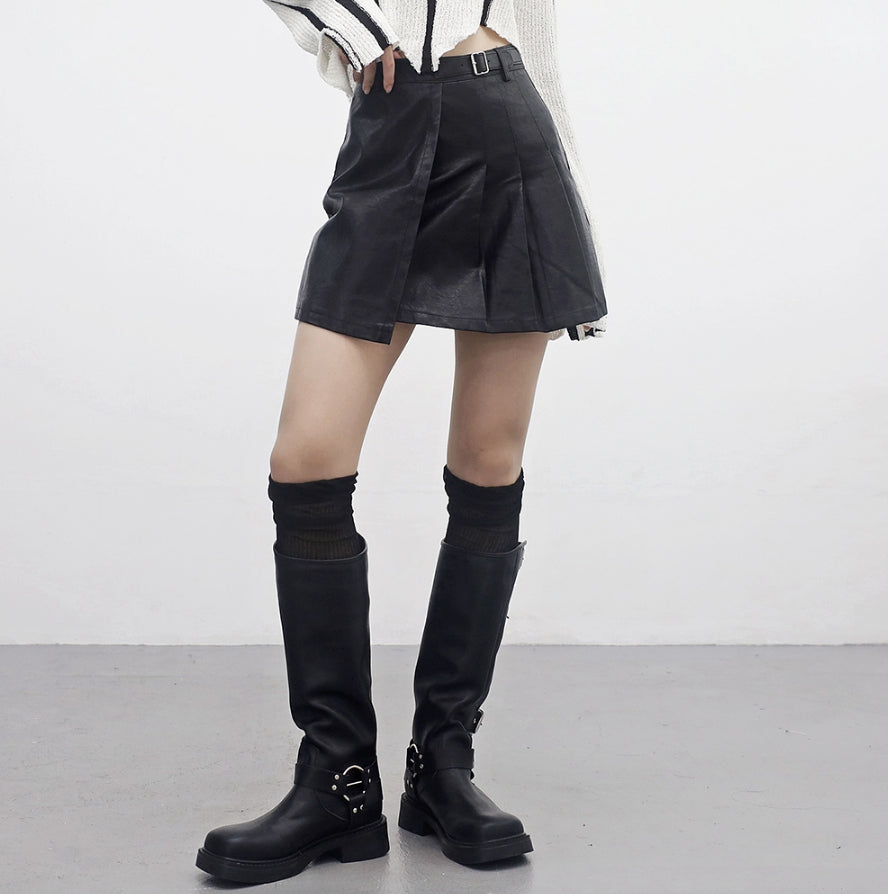 Razen Buckle Leather Skirt