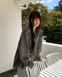 Timin check collar pocket loose fit long sleeve shirt