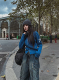 Hip 3D cargo denim banding pants