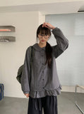 Chapney Check Shirring Round Collar Frill Shirt