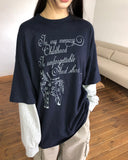 [Fake Layered] Dorin Overfit Layered Lettering Color Matching Long Sleeve T-Shirt