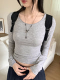 Puning Basic Plain Round Cropped Long Sleeve T-shirt