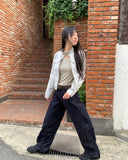 Muhi No Collar Neck Strap Two-Button Two-Pocket Crop Jacket