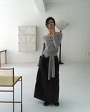 Noten Punching Tie Strap Off-Shoulder Knit