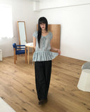 Serine Tiered Ribbon String Wrinkle Short Sleeve Blouse