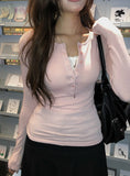Doa Wool Button Slim Long Sleeve T-Shirt