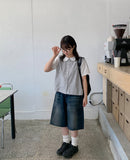 Myusen Damage Washing Bermuda Denim Pants