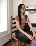 Rachyu  Vintage Stripe Slim Short Sleeve T-shirt