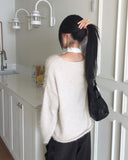 Fling Soft Angora Roll V-neck Long Sleeve Knit