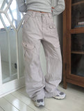 Buo Diagonal Cargo Pocket Cotton Bootcut Pants