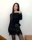 [Belt set] Leah Suede Two-Belt Tassel Mini Skirt