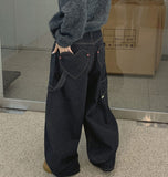 Heart Back Pocket Raw Non-fade Carpenter Balloon Wide Denim Pants