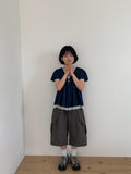 Cheatero Denim Layered Short Sleeve Blouse