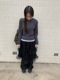 Samen Frill Tulle Banding Midi Skirt