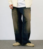 Yellow Washing Double Knee Denim Pants