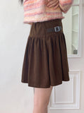 Larit Leather Buckle Corduroy Flare Tiered Golden Mini Skirt