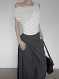 Ripple Drape One-Shoulder Off-Sleeveless