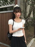 [Scrunchie set] Zans Dot Lace Puff Ribbon Blouse