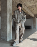 Mud damage denim hooded jacket