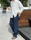 Pibeu Linen Semi Wide Banding Denim Pants