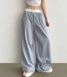 Summer rustling color matching detail wide banding pants