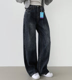 Pin Tuck Banding Casual Long Wide Washing Denim Pants