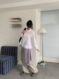 Lunans Stripe Unbalance Shirring Banding Skirt