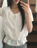 [MADE] Pure Frill Lace String Short Sleeve Blouse