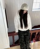 Tsuha Fur Hooded Lining Quilted Loose Fit Zip-Up Jacket