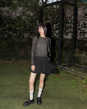 Kakon Damage Interseasonal Shirring Round Long Sleeve T-Shirt