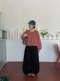 Hindel Check Shirring Cropped Long Sleeve Blouse
