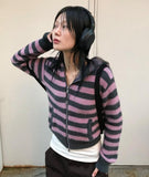 HAIRY STRIPE HOOD ZIP-UP