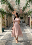 Rubian Short Sleeve See-Through Flare One Piece