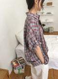 [unisex] Caraniel Check Roll-up Short Sleeve Shirt